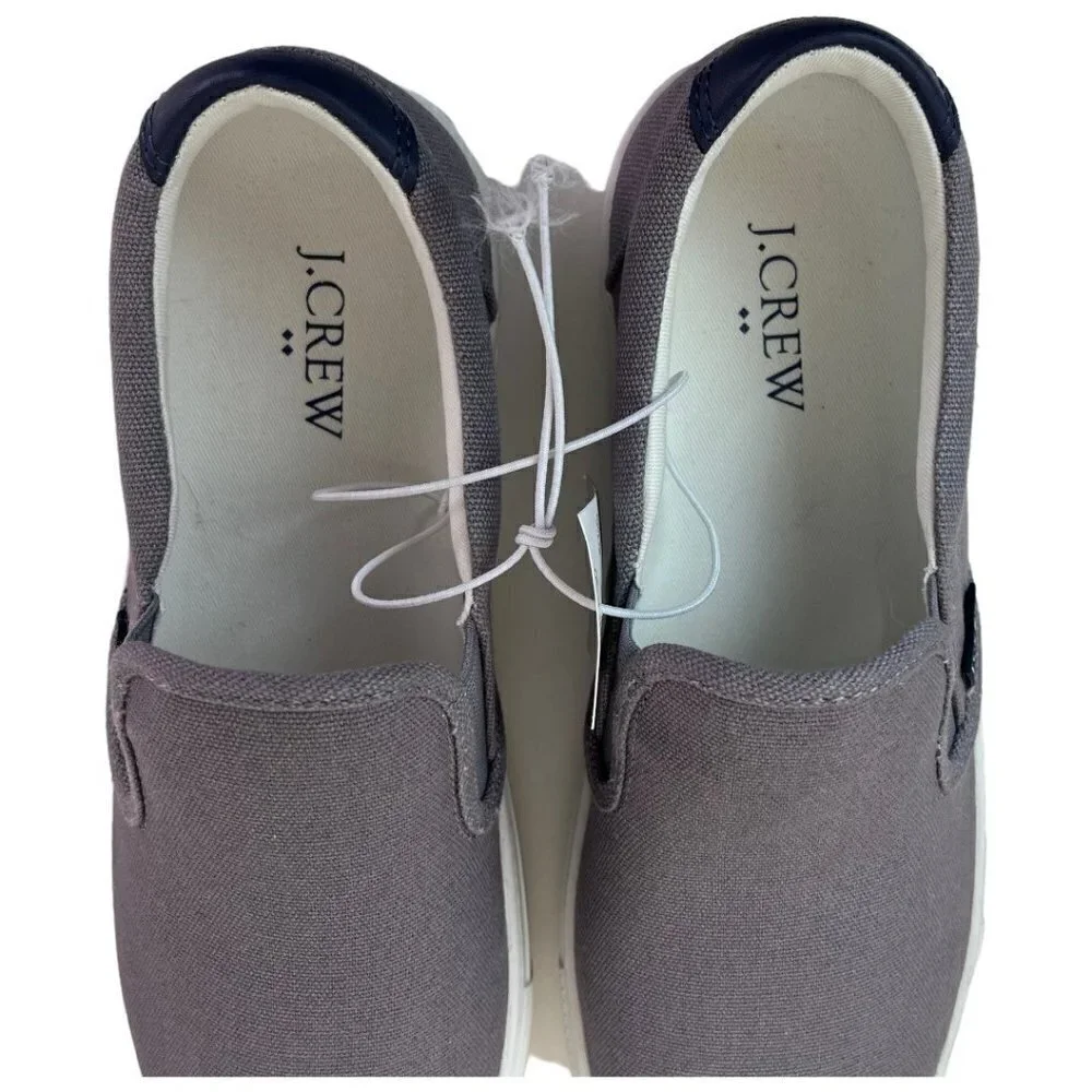 J Crew Mens Explorer Canvas Slip-on Sneaker Sz 8 Gray Coastal Casual Comfortable